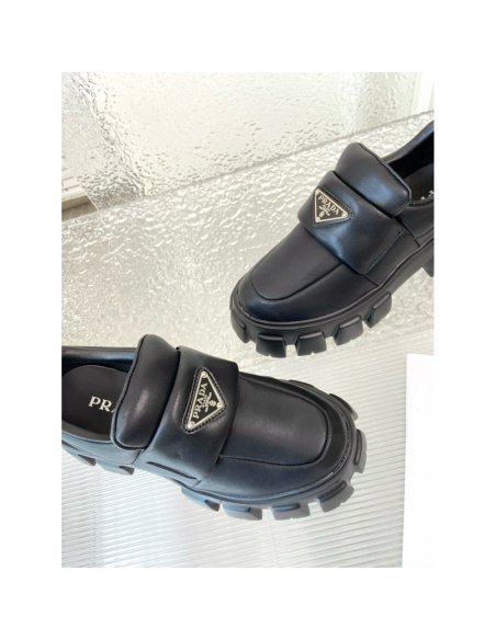 Cheap Reps Prada Loafers in Black Soft Padded Nappa Leather