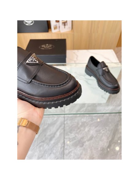 Cheap Reps Prada Womens Double Chocolate Loafers in Black Leather