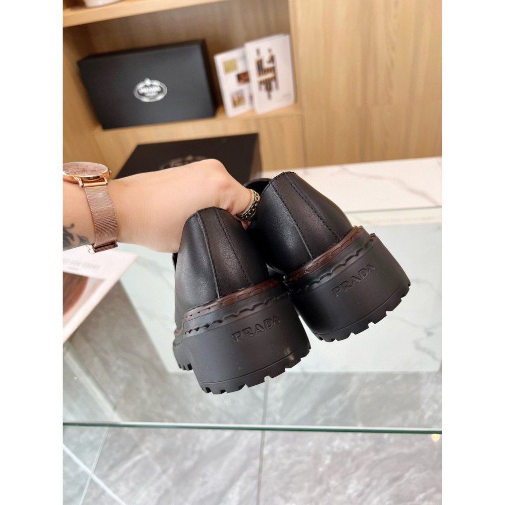 Cheap Reps Prada Womens Double Chocolate Loafers in Black Leather