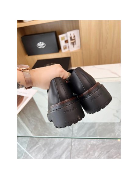 Cheap Reps Prada Womens Double Chocolate Loafers in Black Leather