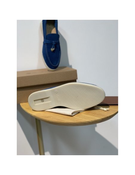 Cheap Reps Loro Piana Womens Summer Charms Walk Loafers in Blue Fluorite Suede Leather