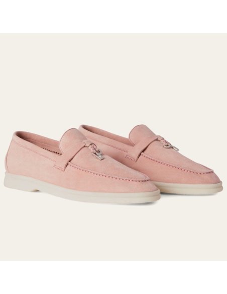 Cheap Reps Loro Piana Womens Summer Charms Walk Loafers in Pink Suede Leather
