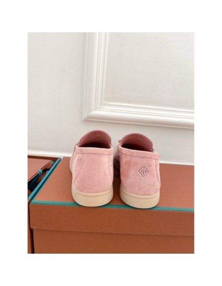 Cheap Reps Loro Piana Womens Summer Charms Walk Loafers in Pink Suede Leather