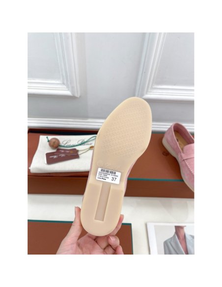 Cheap Reps Loro Piana Womens Summer Charms Walk Loafers in Pink Suede Leather