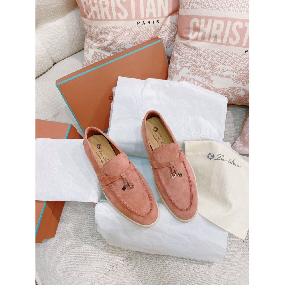 Cheap Reps Loro Piana Womens Summer Charms Walk Loafers in Sorbet Pink Suede Leather