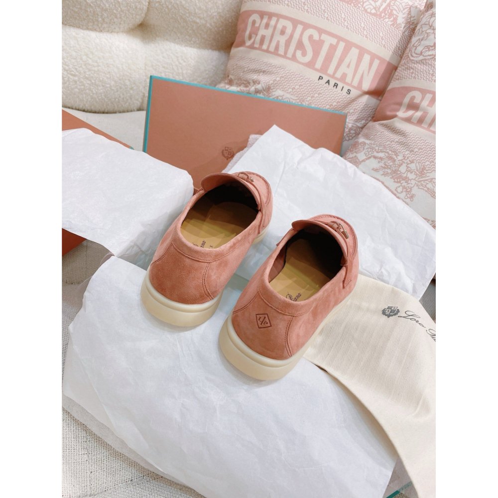 Cheap Reps Loro Piana Womens Summer Charms Walk Loafers in Sorbet Pink Suede Leather