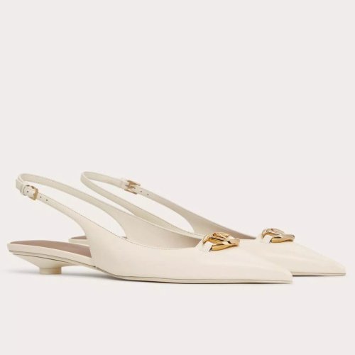 Cheap Reps Valentino Bold Edition VLogo Slingback Ballerinas in White Leather