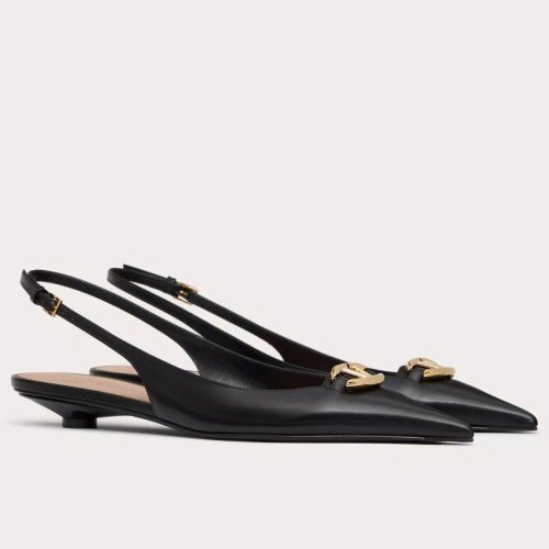 Cheap Reps Valentino Bold Edition VLogo Slingback Ballerinas in Black Leather