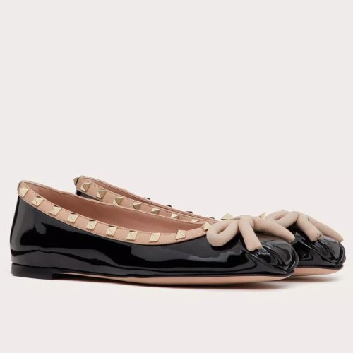 Cheap Reps Valentino Rockstud Ballerina In Black Patent Leather