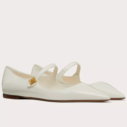 Cheap Reps Valentino Tiptoe Ballet Flats In White Patent Leather