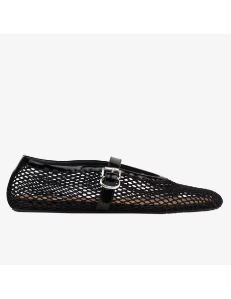 Cheap Reps Alaia Ballet Flats in Black Mesh with Patent Leather