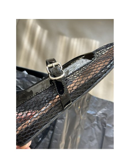 Cheap Reps Alaia Ballet Flats in Black Mesh with Patent Leather