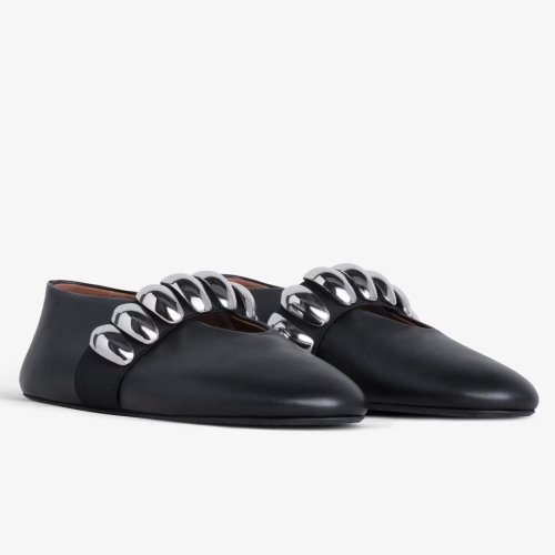 Cheap Reps Alaia Ballet Flats in Black Leather with Metalic Pebbles