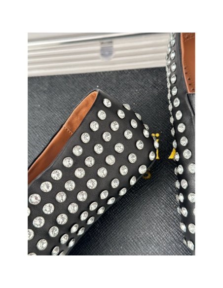 Cheap Reps Alaia Ballet Flats in Black Lambskin with Strass