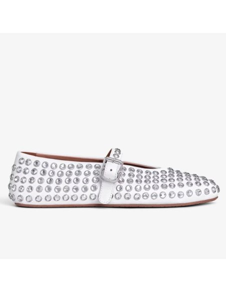 Cheap Reps Alaia Ballet Flats in White Lambskin with Strass