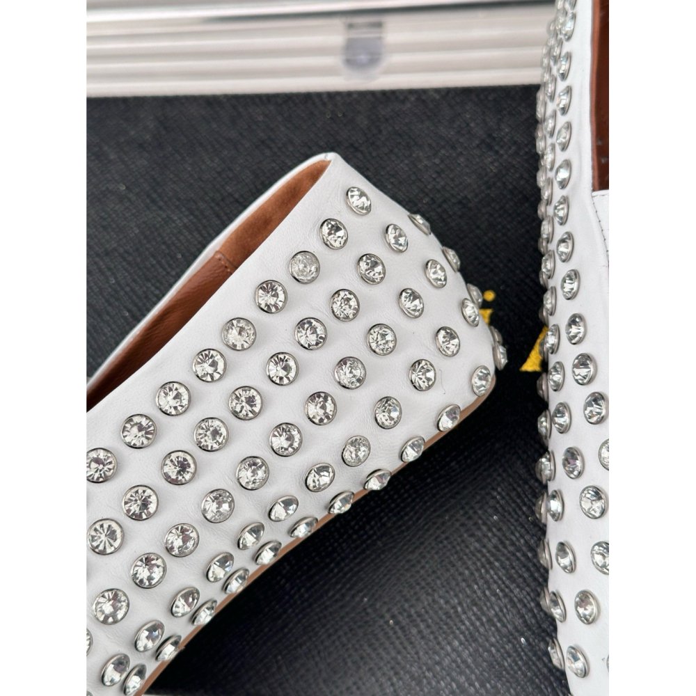 Cheap Reps Alaia Ballet Flats in White Lambskin with Strass