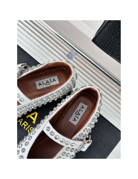 Cheap Reps Alaia Ballet Flats in White Lambskin with Strass