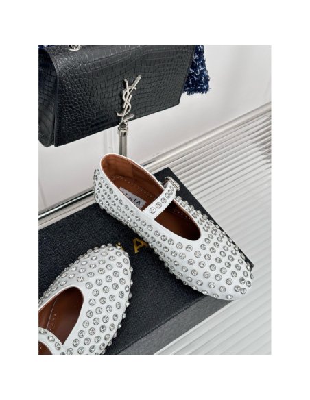 Cheap Reps Alaia Ballet Flats in White Lambskin with Strass