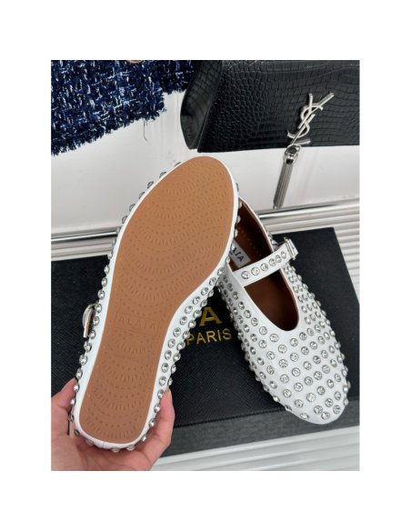 Cheap Reps Alaia Ballet Flats in White Lambskin with Strass