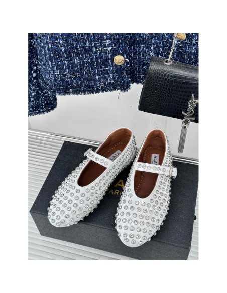Cheap Reps Alaia Ballet Flats in White Lambskin with Strass