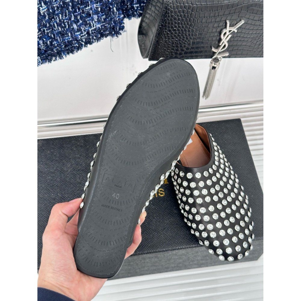 Cheap Reps Alaia Mules in Black Lambskin with Strass