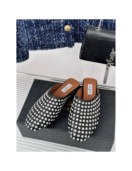 Cheap Reps Alaia Mules in Black Lambskin with Strass
