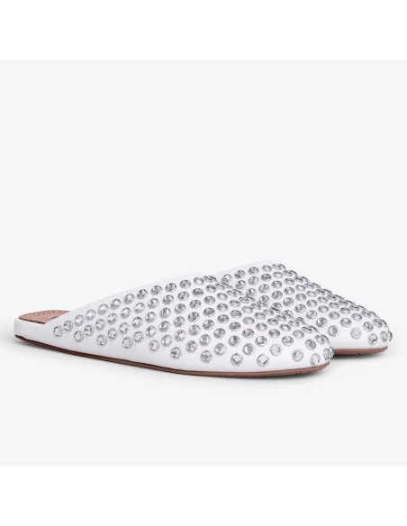 Cheap Reps Alaia Mules in White Lambskin with Strass