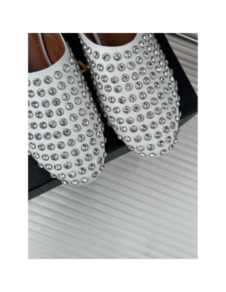 Cheap Reps Alaia Mules in White Lambskin with Strass