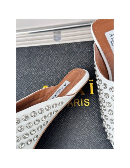 Cheap Reps Alaia Mules in White Lambskin with Strass