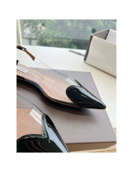 Cheap Reps Alaia Le Coeur Slingback Flats in Black Patent Calfskin