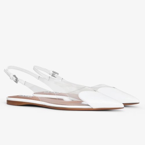 Cheap Reps Alaia Le Coeur Slingback Flats in White Patent Calfskin
