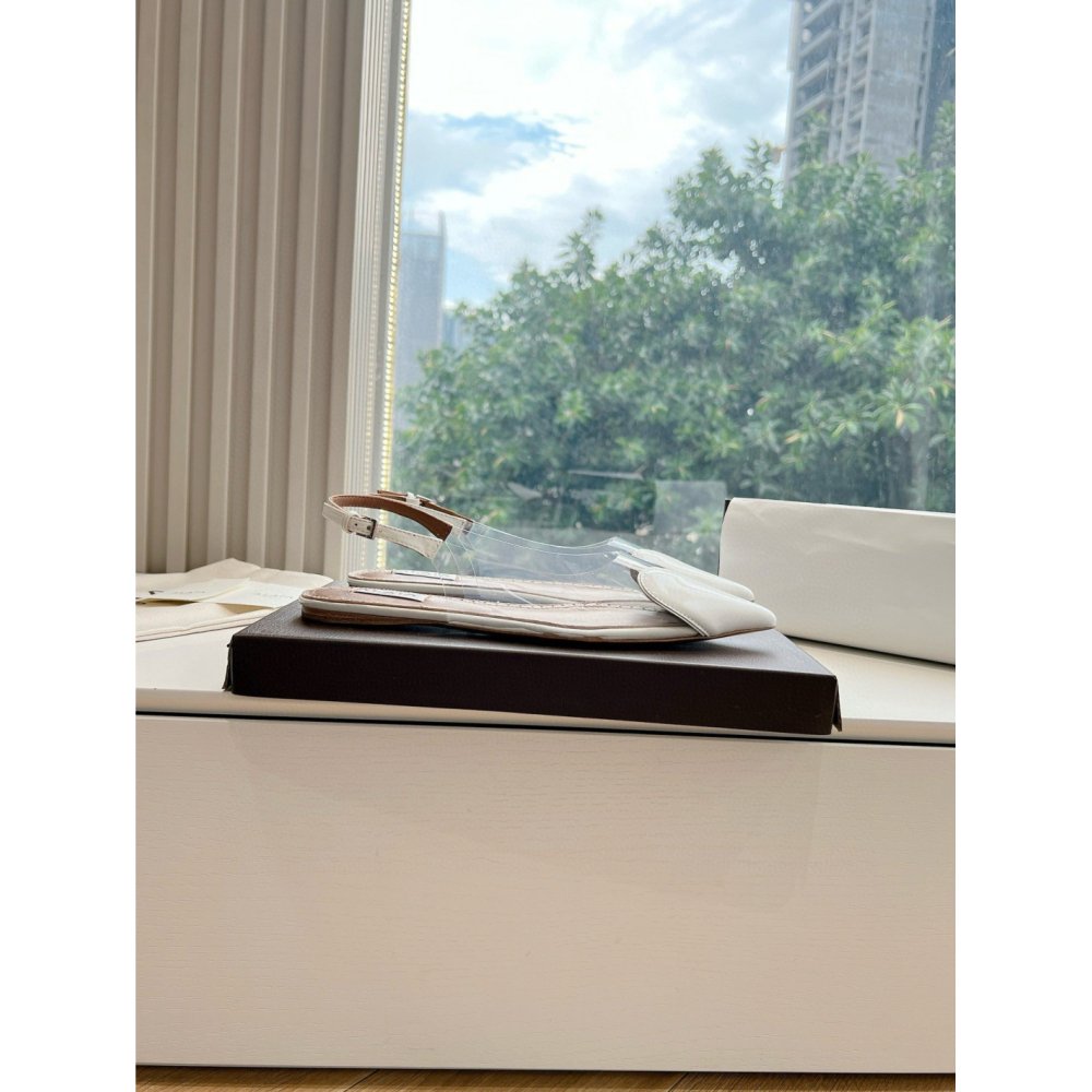 Cheap Reps Alaia Le Coeur Slingback Flats in White Patent Calfskin