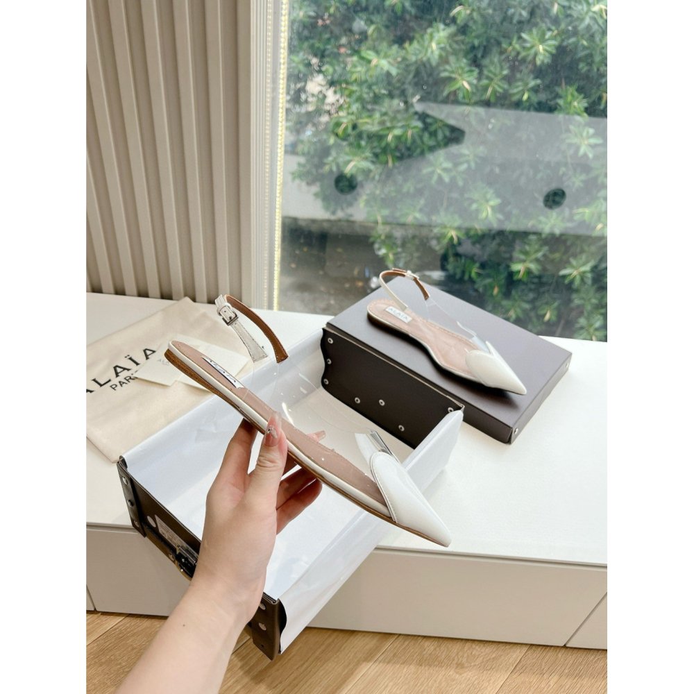 Cheap Reps Alaia Le Coeur Slingback Flats in White Patent Calfskin