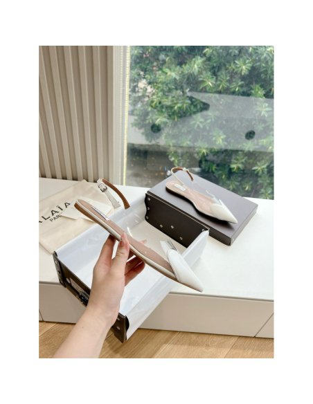 Cheap Reps Alaia Le Coeur Slingback Flats in White Patent Calfskin