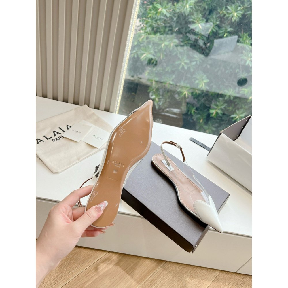 Cheap Reps Alaia Le Coeur Slingback Flats in White Patent Calfskin