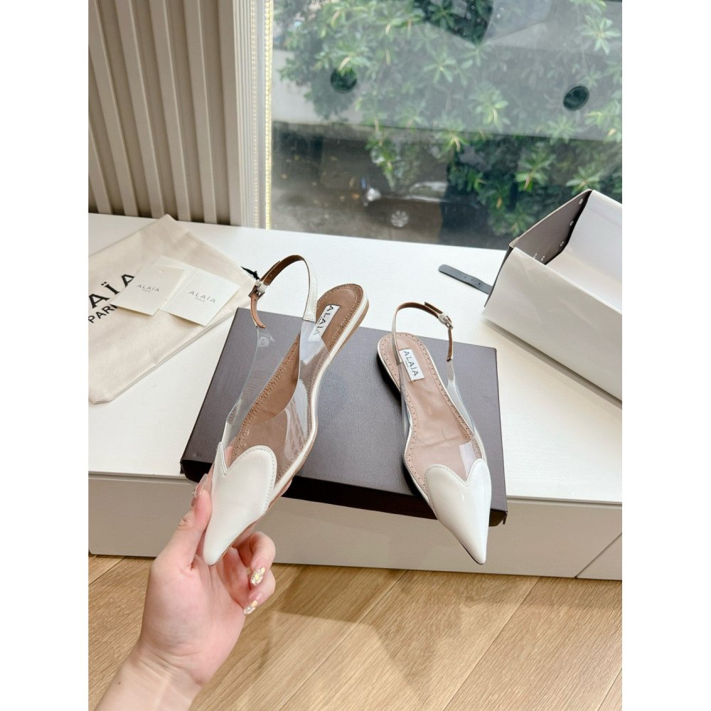 Cheap Reps Alaia Le Coeur Slingback Flats in White Patent Calfskin