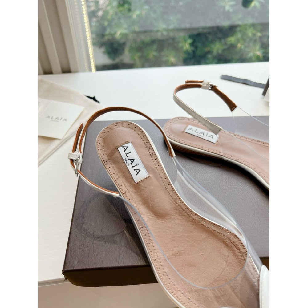 Cheap Reps Alaia Le Coeur Slingback Flats in White Patent Calfskin