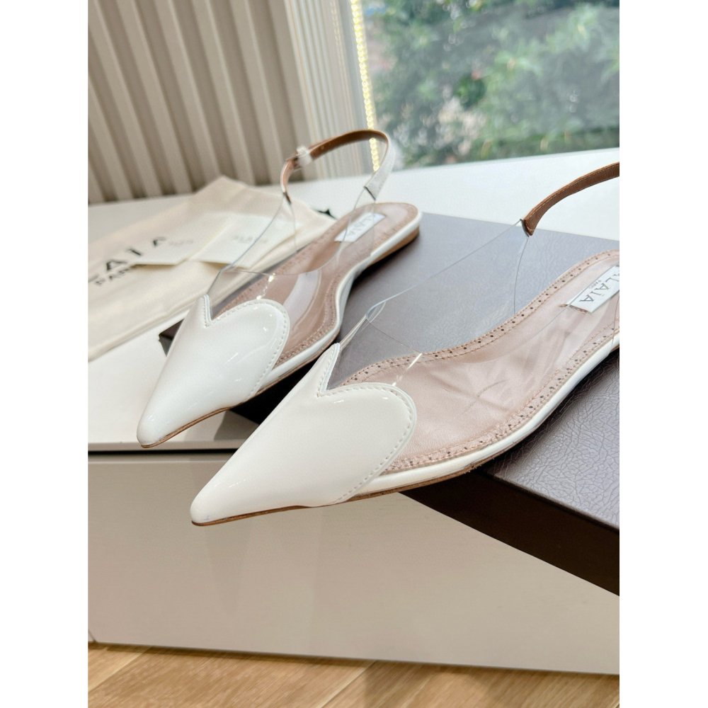Cheap Reps Alaia Le Coeur Slingback Flats in White Patent Calfskin