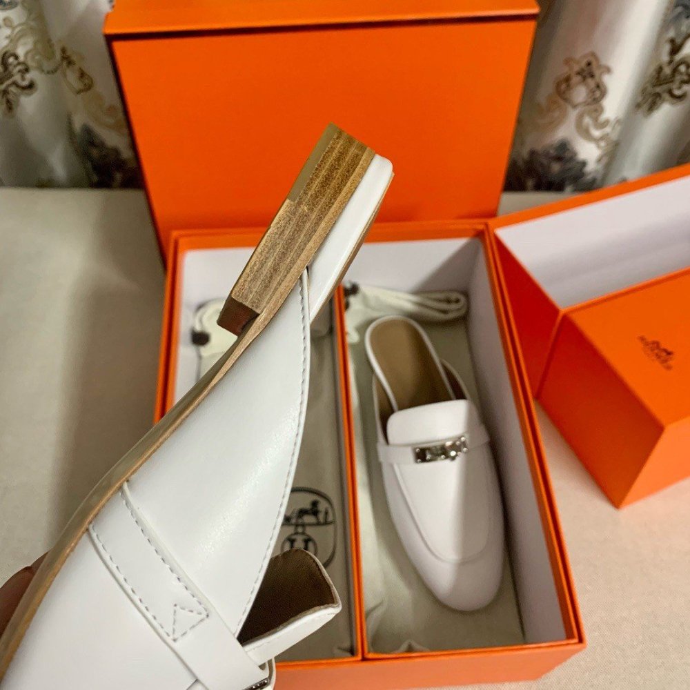 Cheap Reps Hermes Womens Oz Mules in White Leather