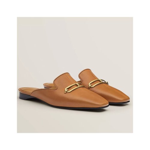 Cheap Reps Hermes Esmee Mules in Brown Calfskin