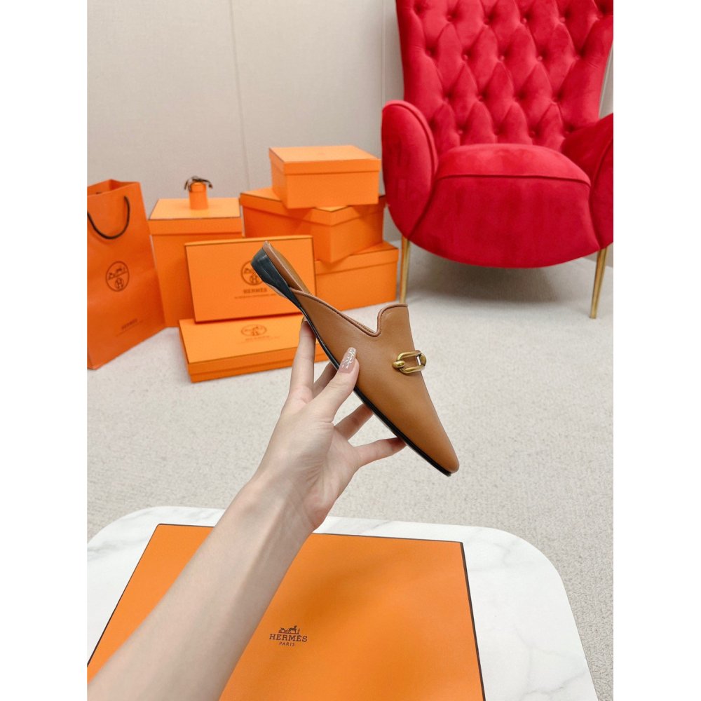 Cheap Reps Hermes Esmee Mules in Brown Calfskin
