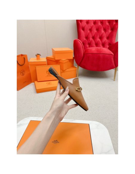 Cheap Reps Hermes Esmee Mules in Brown Calfskin