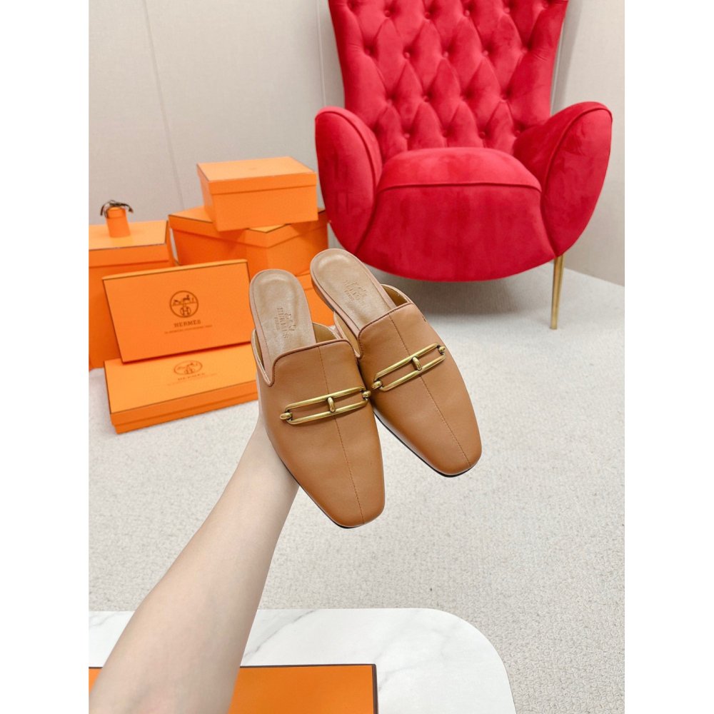 Cheap Reps Hermes Esmee Mules in Brown Calfskin