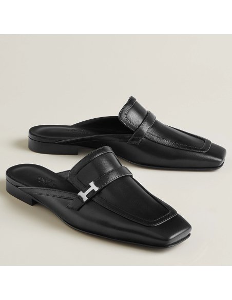 Cheap Reps Hermes Groupie Mules in Black Calfskin