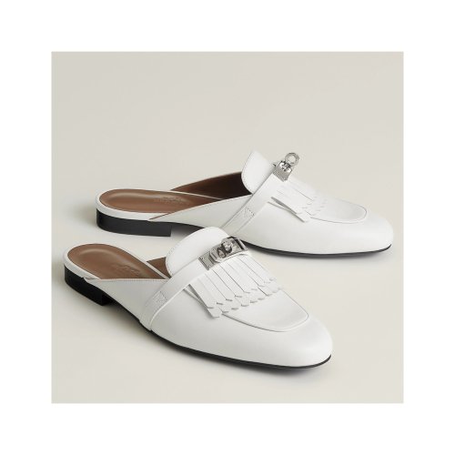 Cheap Reps Hermes Womens Oz Mules with Fringed in White Leather