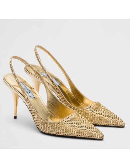 Cheap Reps Prada Slingbacks Pumps 85mm in Satin with Crystals