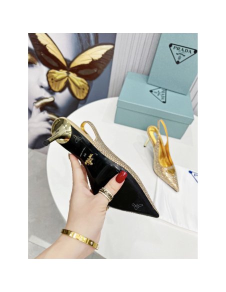 Cheap Reps Prada Slingbacks Pumps 85mm in Satin with Crystals