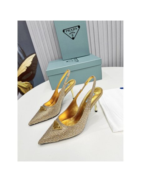 Cheap Reps Prada Slingbacks Pumps 85mm in Satin with Crystals