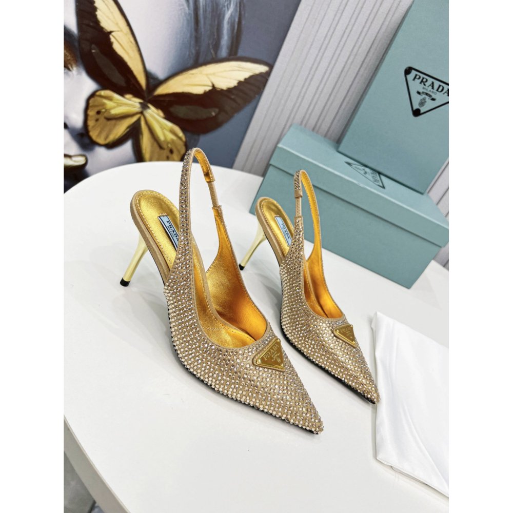 Cheap Reps Prada Slingbacks Pumps 85mm in Satin with Crystals