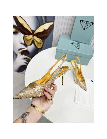 Cheap Reps Prada Slingbacks Pumps 85mm in Satin with Crystals